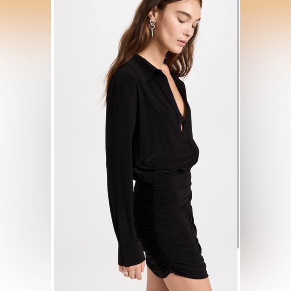 Norma Kamali Women's Boyfriend Shirt Shirred Skirt Dress Black Size Small - Picture 3 of 10